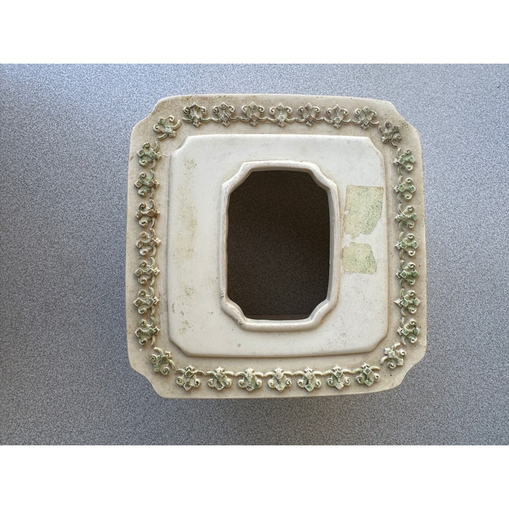 Vintage Angel Tissue Box Cover Square Resin Cream Blue Gold Victorian Decor